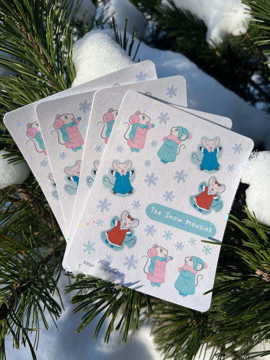 All of the Snow Mousies Holographic Sticker Sheet