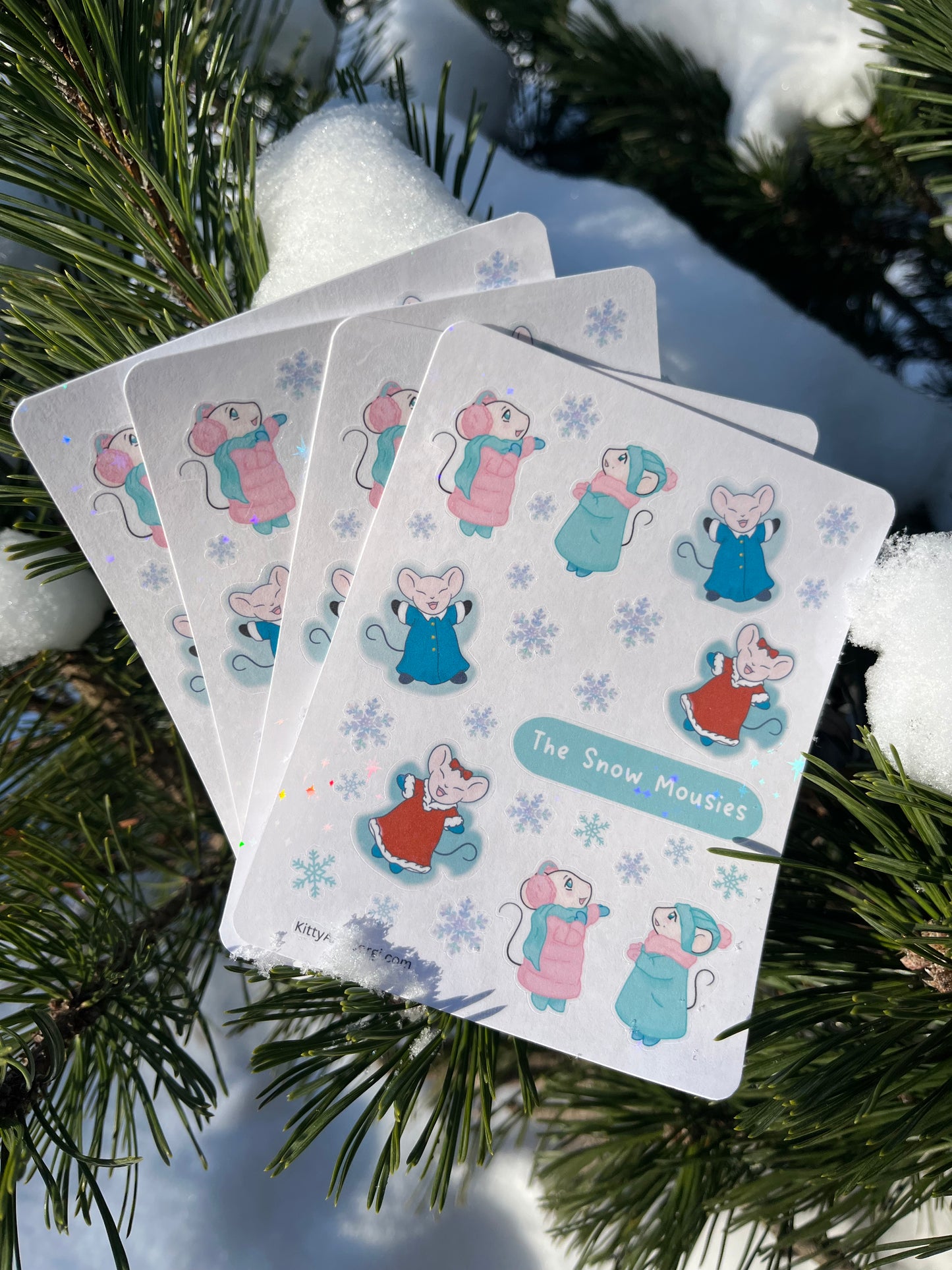 All of the Snow Mousies Holographic Sticker Sheet