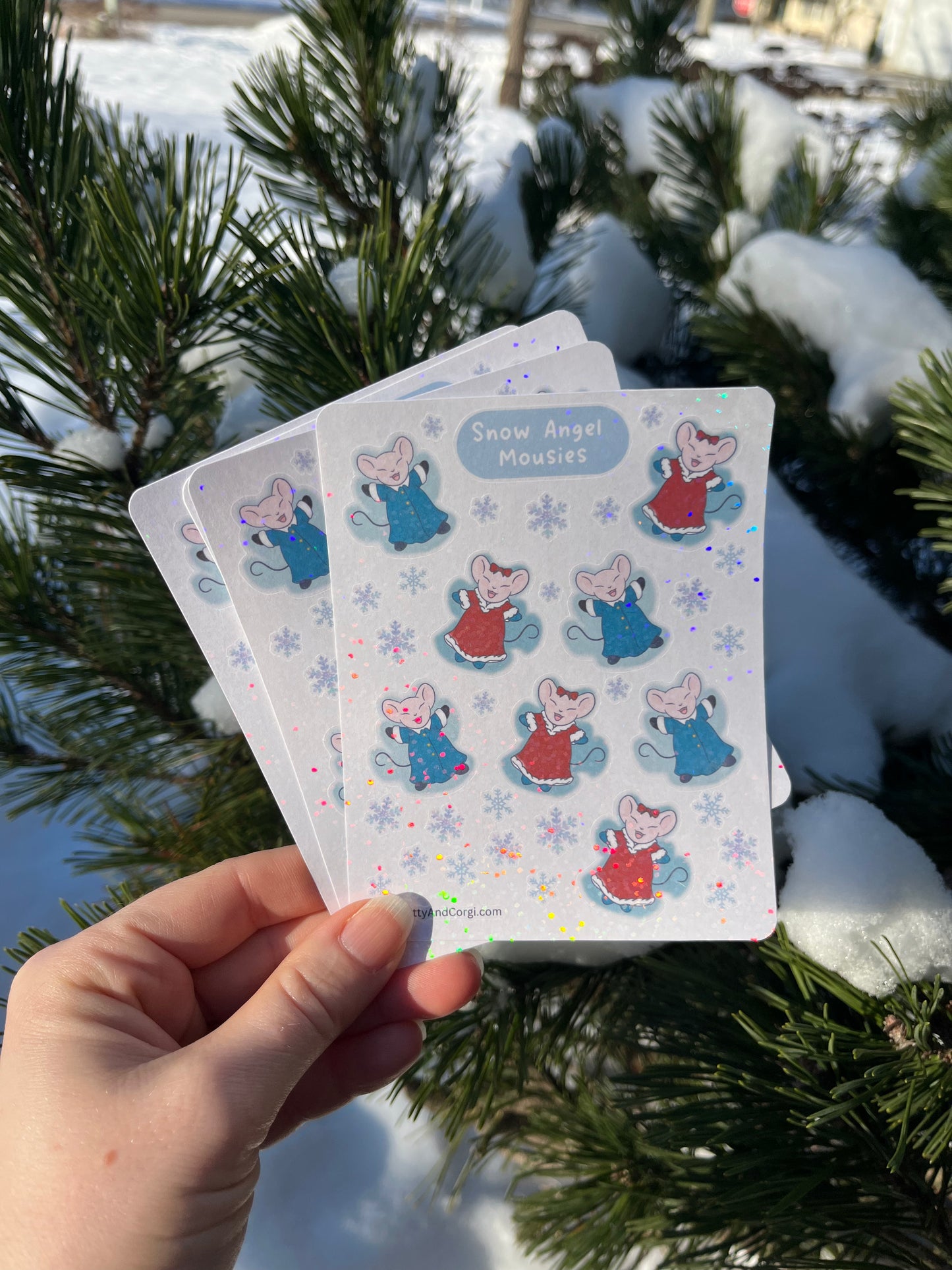 Snow Angel Mousies Holographic Sticker Sheet