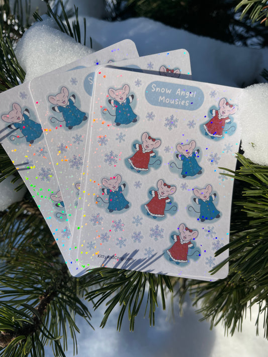 Snow Angel Mousies Holographic Sticker Sheet