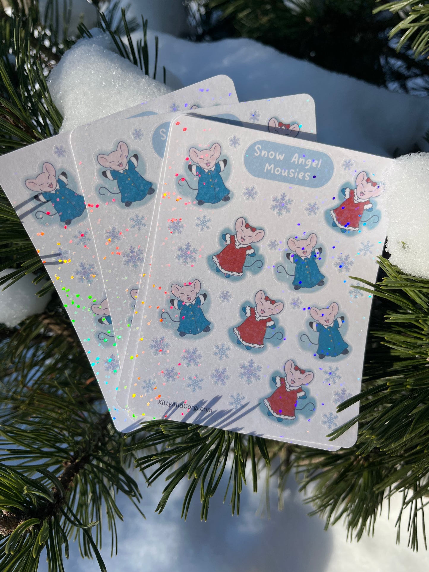 Snow Angel Mousies Holographic Sticker Sheet