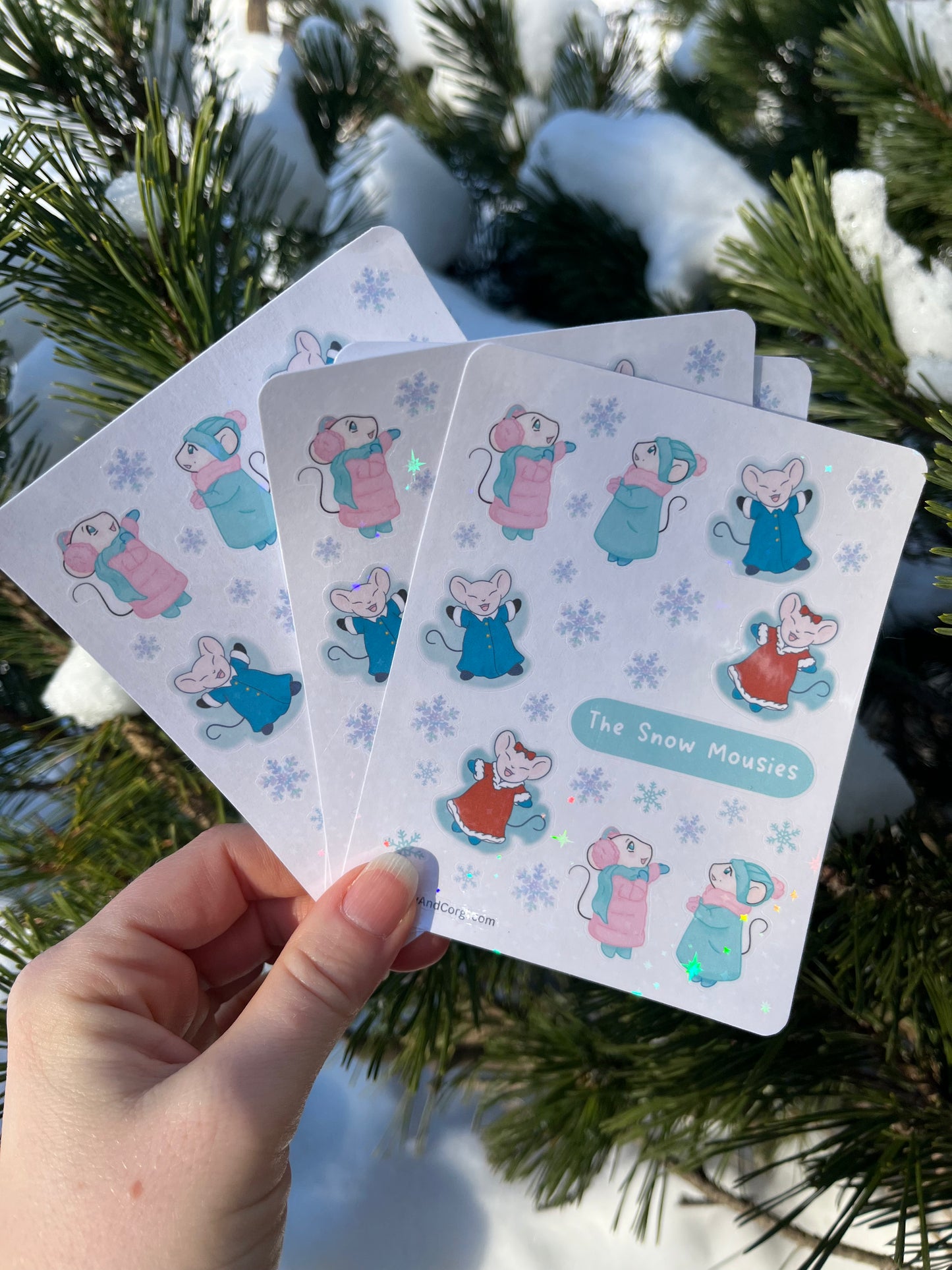All of the Snow Mousies Holographic Sticker Sheet