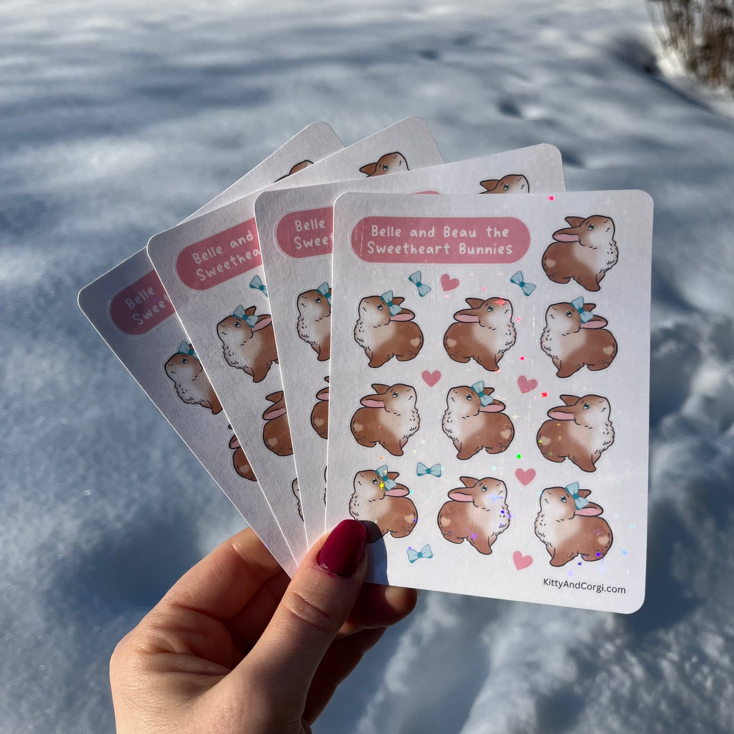 Belle and Beau the Sweetheart Bunnies Holographic Sticker Sheet