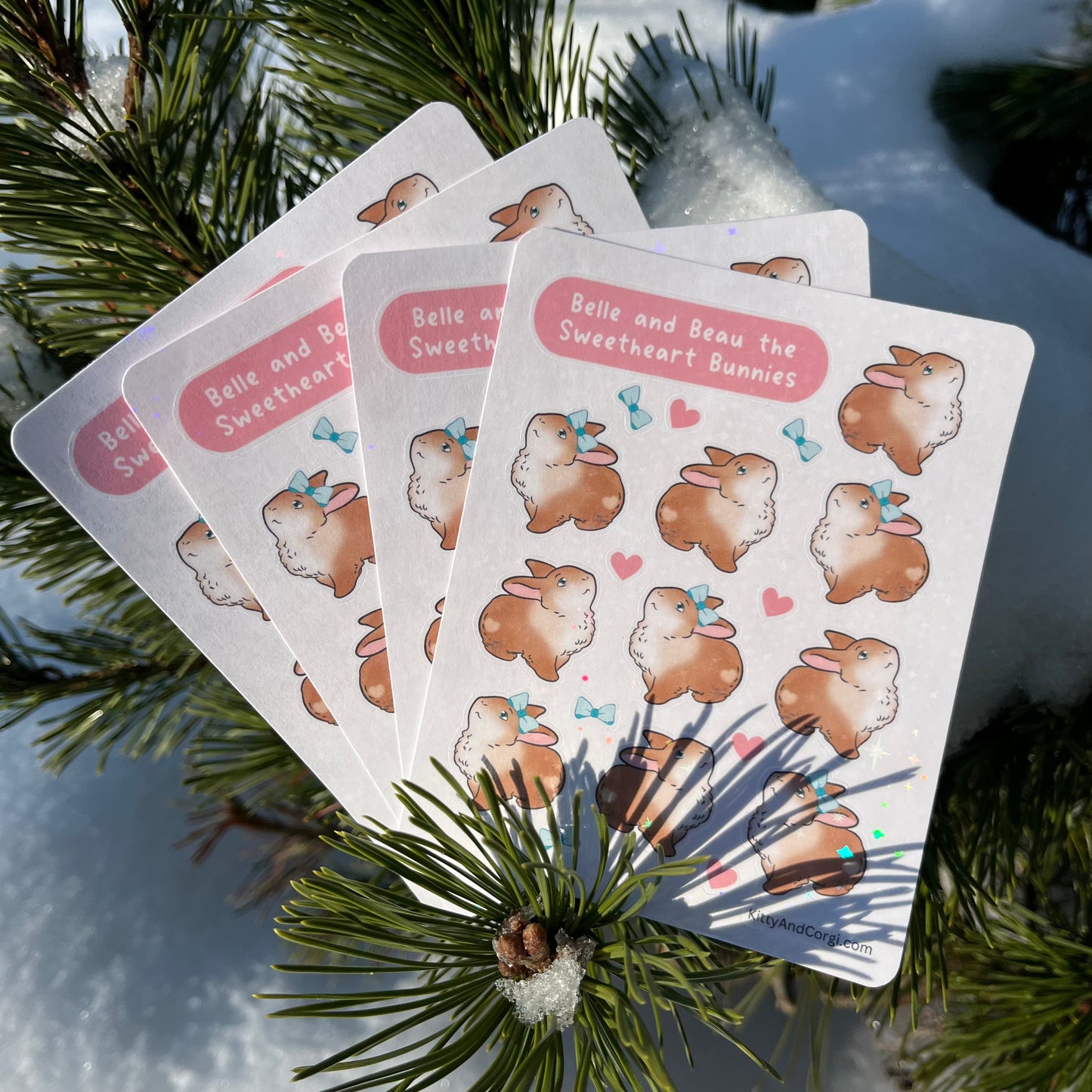 Belle and Beau the Sweetheart Bunnies Holographic Sticker Sheet