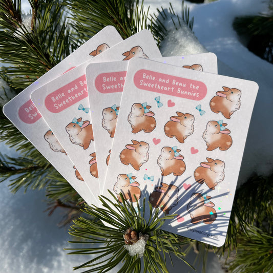 Belle and Beau the Sweetheart Bunnies Holographic Sticker Sheet