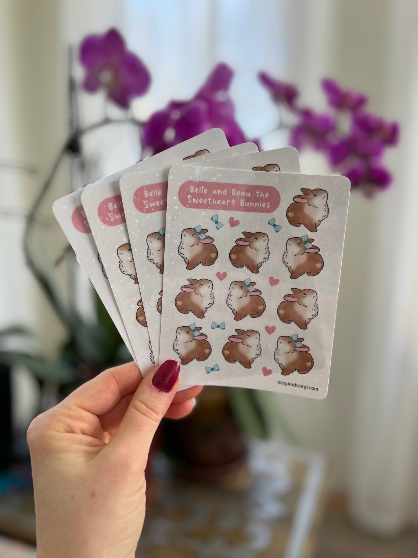 Belle and Beau the Sweetheart Bunnies Holographic Sticker Sheet