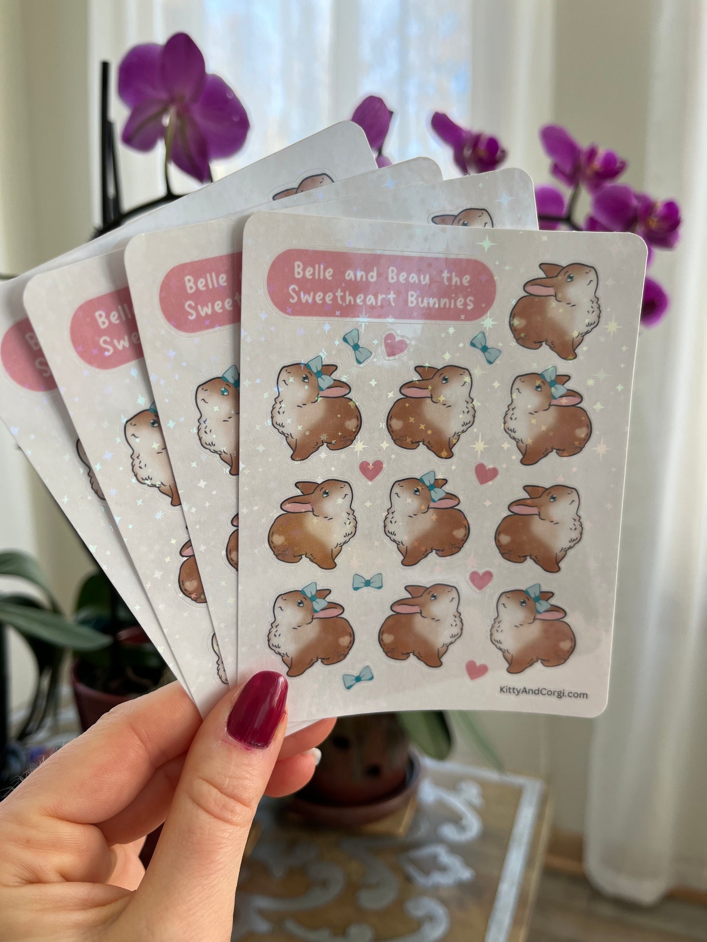 Belle and Beau the Sweetheart Bunnies Holographic Sticker Sheet