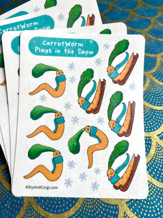 CarrotWorm Plays in the Snow Sticker Sheet