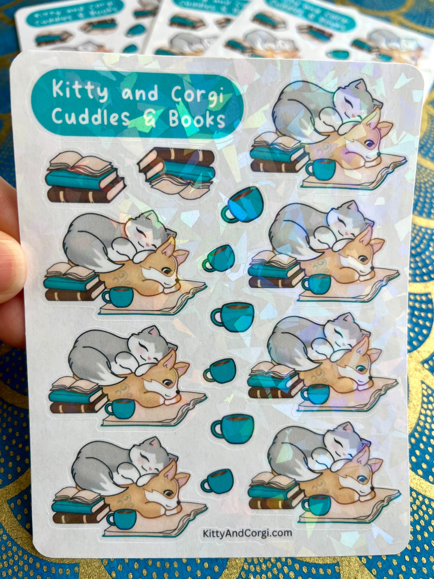 Kitty and Corgi Cuddles and Books Sticker Sheet
