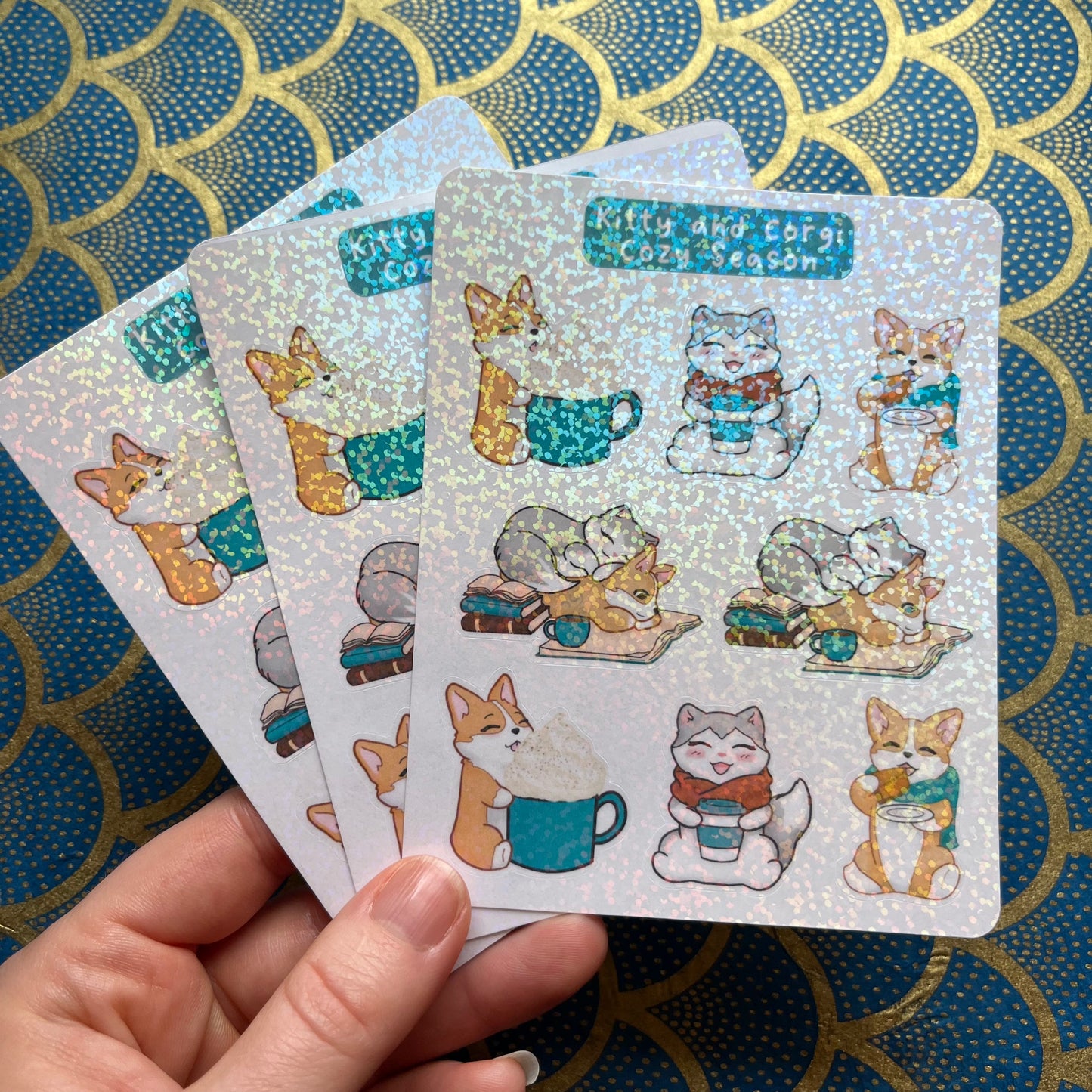 Kitty and Corgi Cozy Season Holographic Sticker Sheet