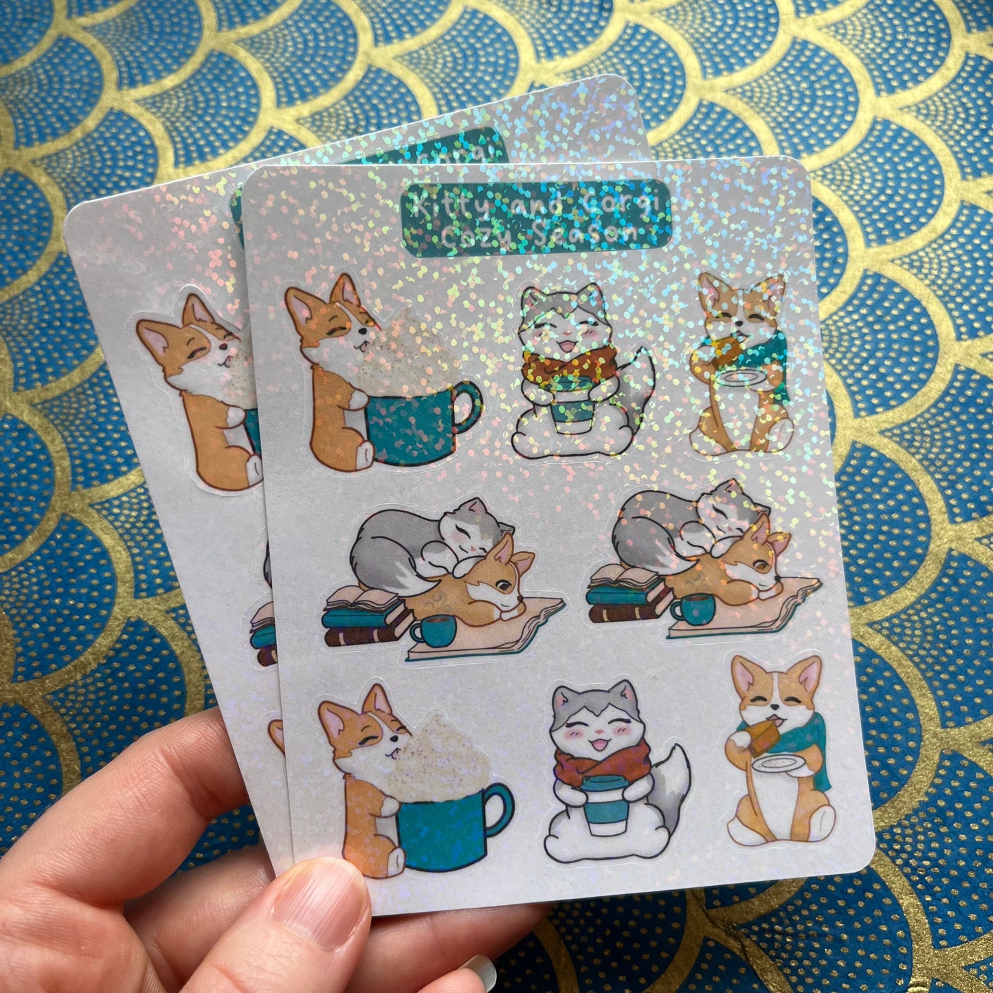 Kitty and Corgi Cozy Season Holographic Sticker Sheet