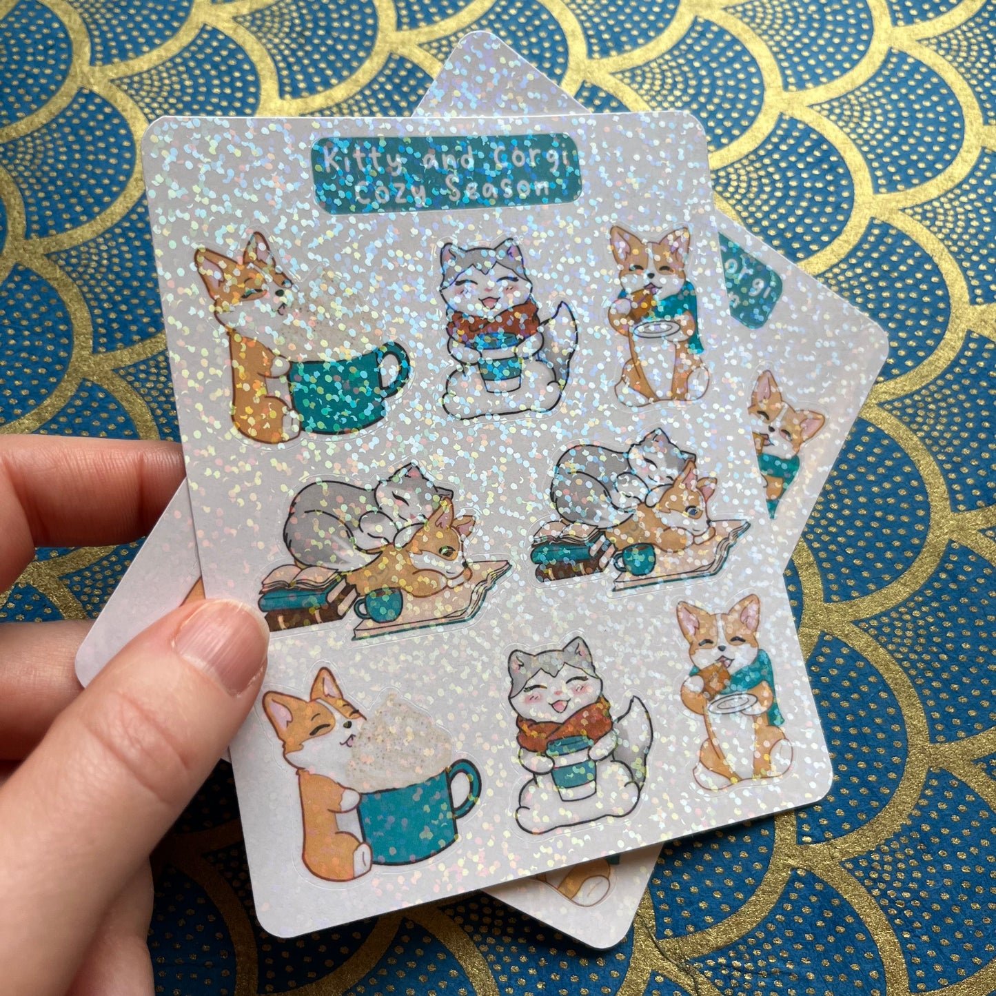 Kitty and Corgi Cozy Season Holographic Sticker Sheet