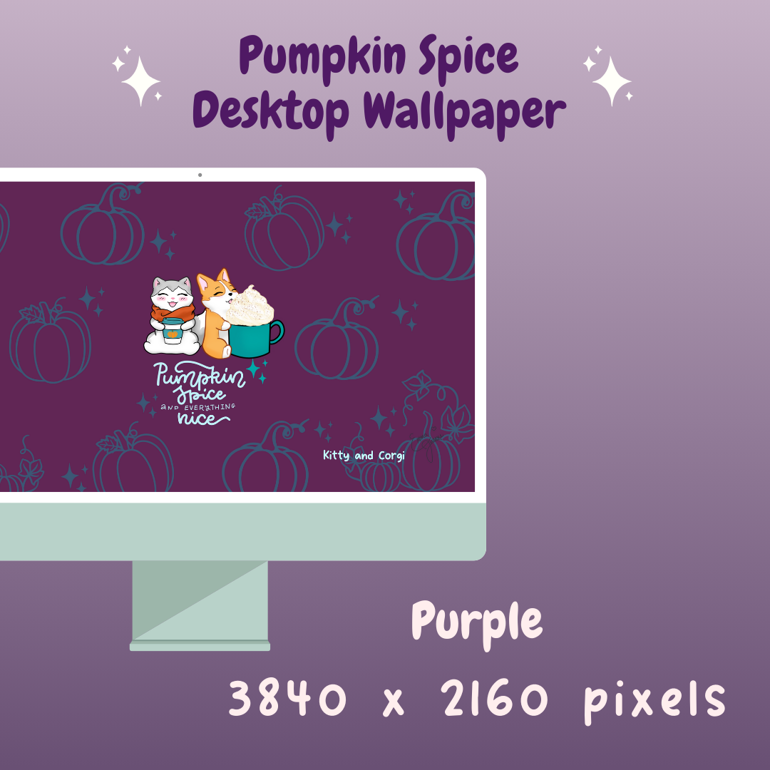Lavender and Purple Kitty and Corgi Cozy Fall Vibes 4k Desktop Wallpaper Bundle