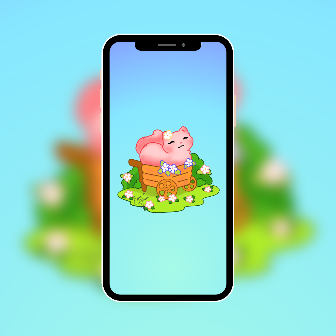 Blossom, the pink kitten, sitting in a flower cart - Mobile Wallpaper