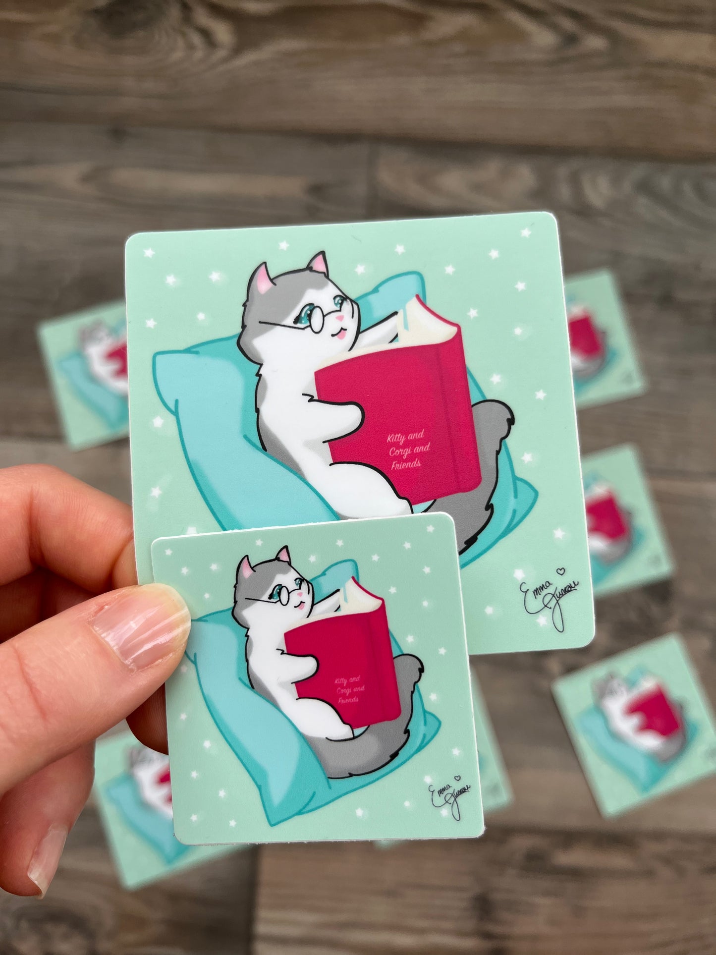 Kitty Reading a Book - Vinyl Sticker