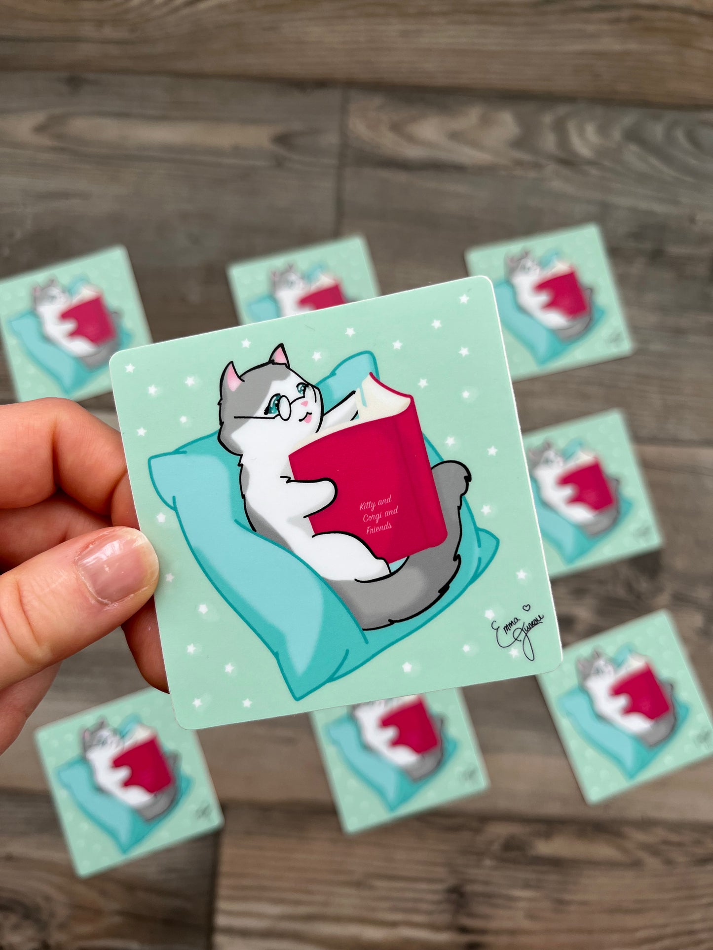 Kitty Reading a Book - Vinyl Sticker