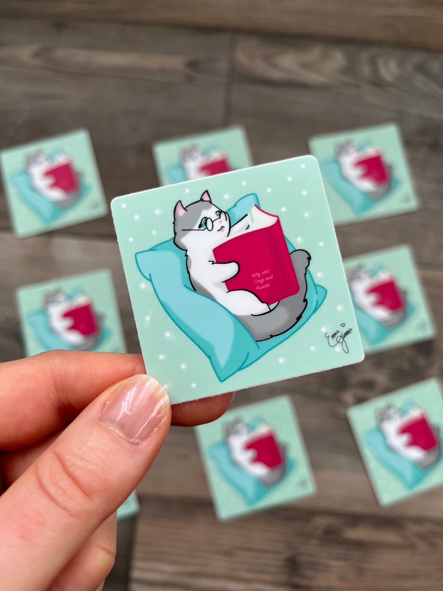 Kitty Reading a Book - Vinyl Sticker