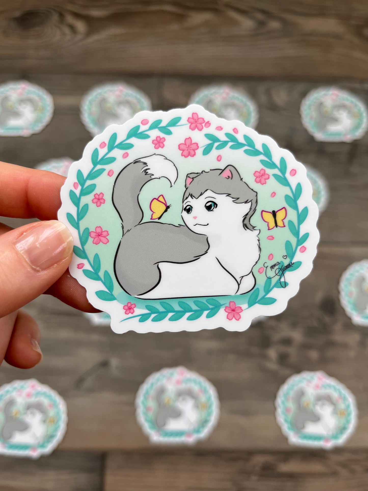 MINT Sakura Kitty and the Butterfly Wreath - Vinyl Sticker