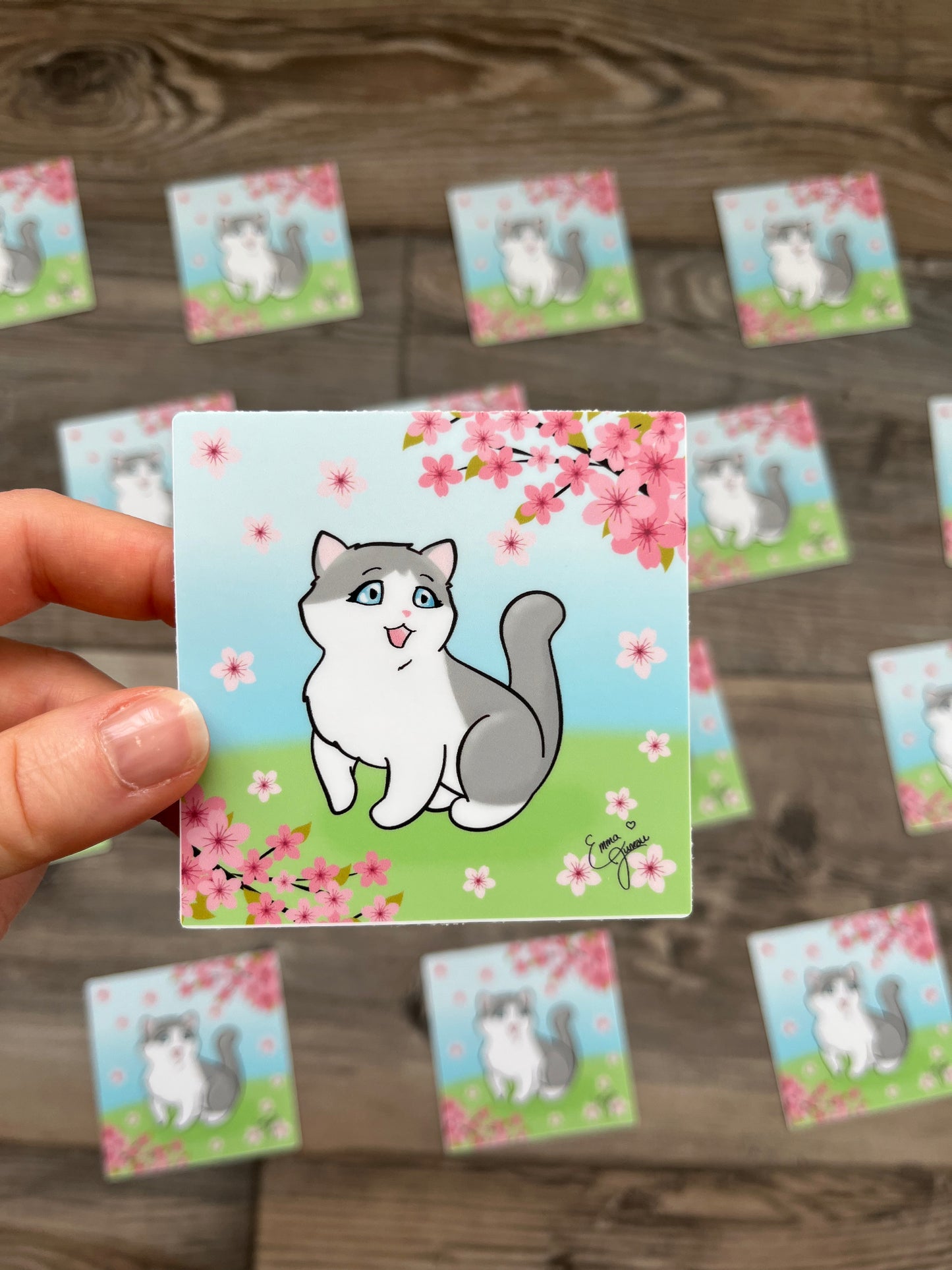 Kitty Under the Sakura Blossoms - Vinyl Sticker