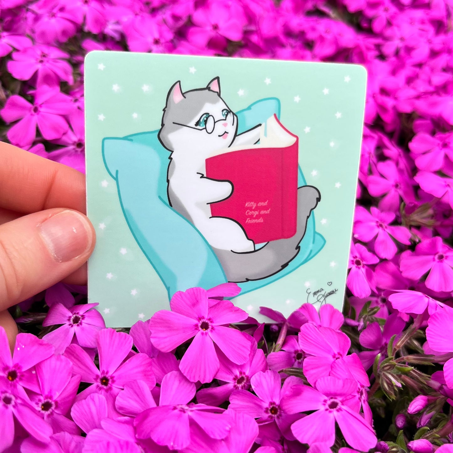 Kitty Reading a Book - Vinyl Sticker