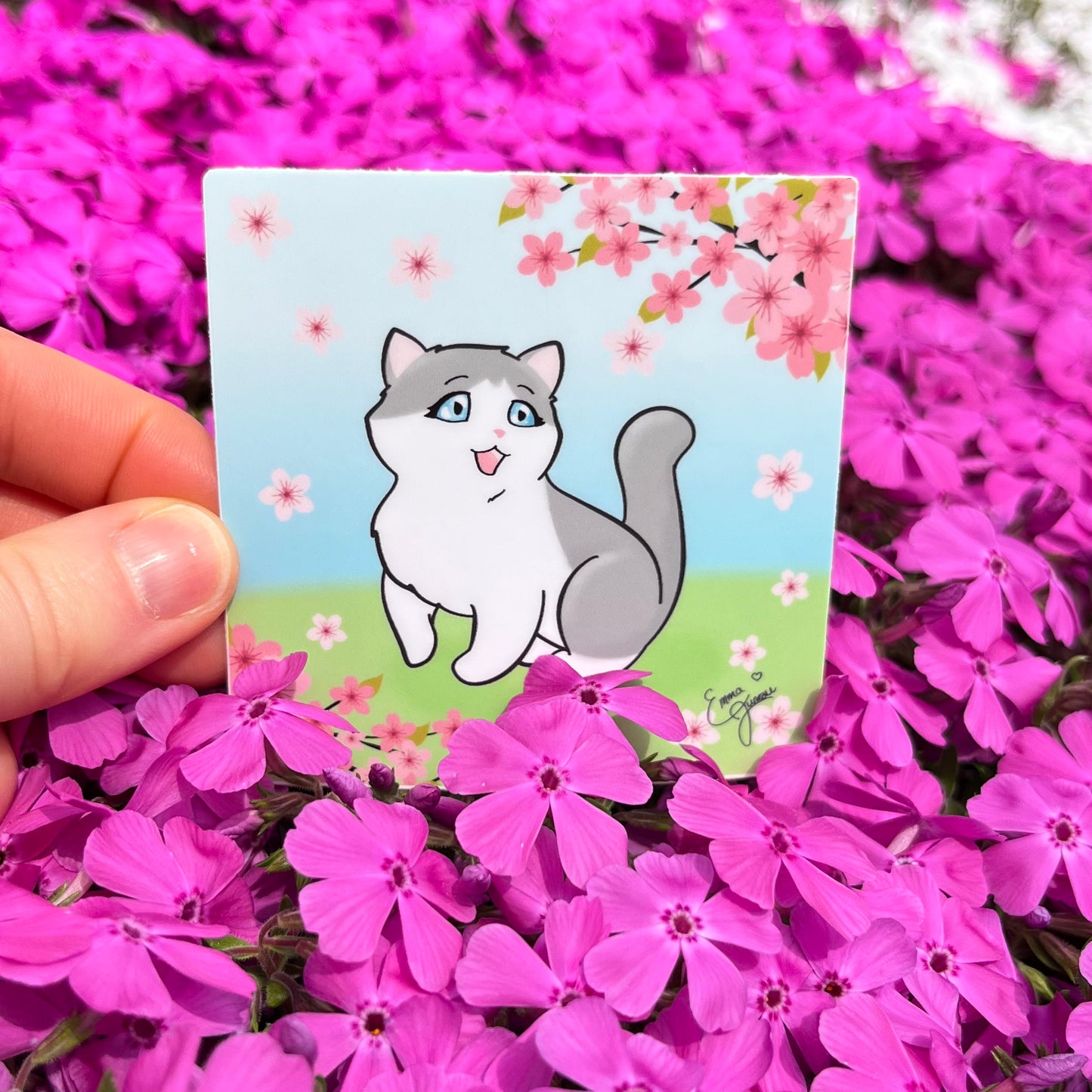 Kitty Under the Sakura Blossoms - Vinyl Sticker