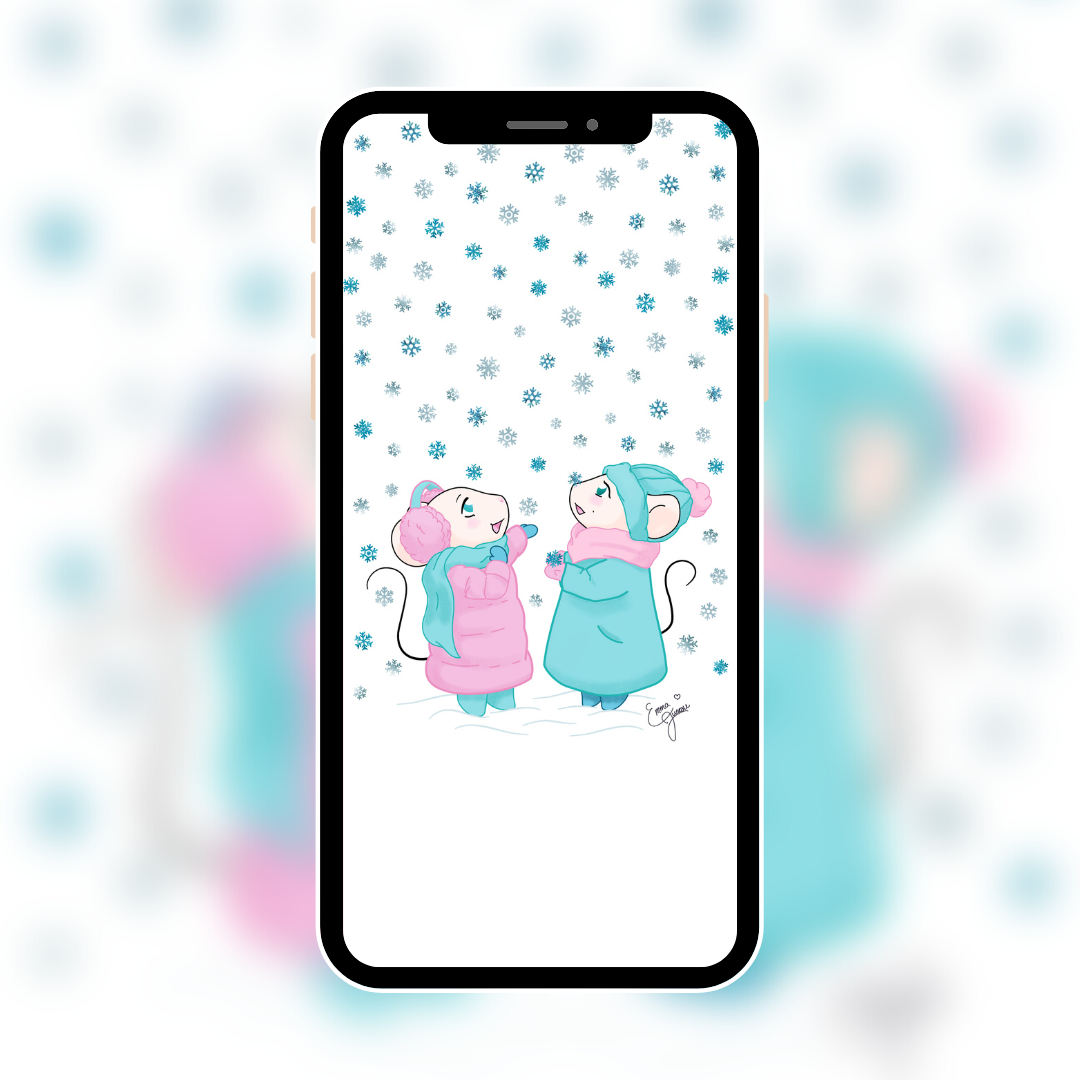 Snow Mousies Catching Snowflakes - Mobile Wallpaper