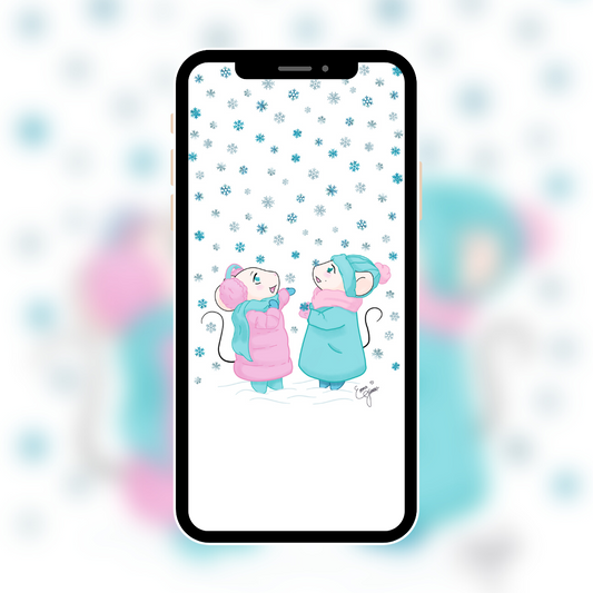 Snow Mousies Catching Snowflakes - Mobile Wallpaper