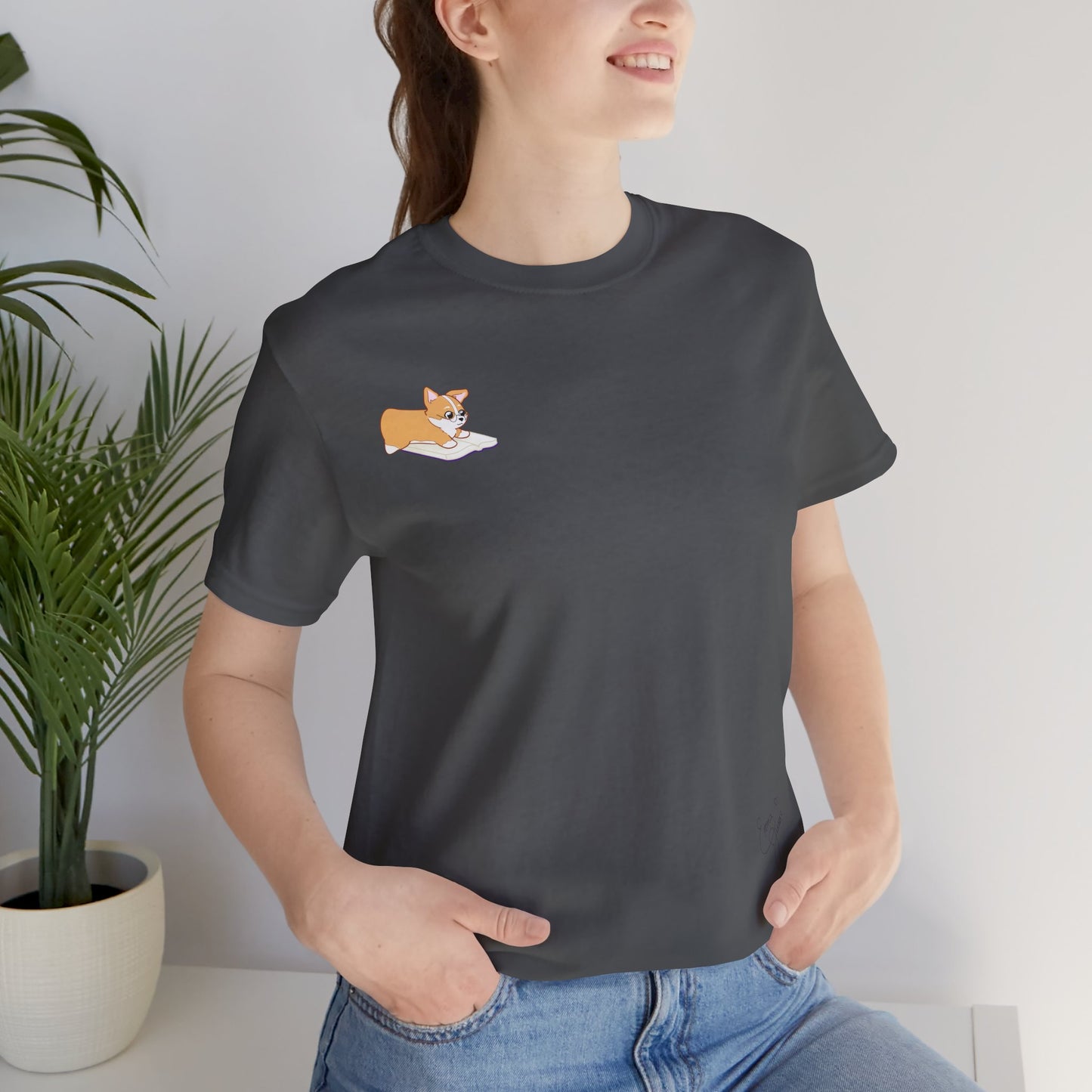 Corgi Reading a Book - Super Soft Cotton Airlume Unisex T-Shirt