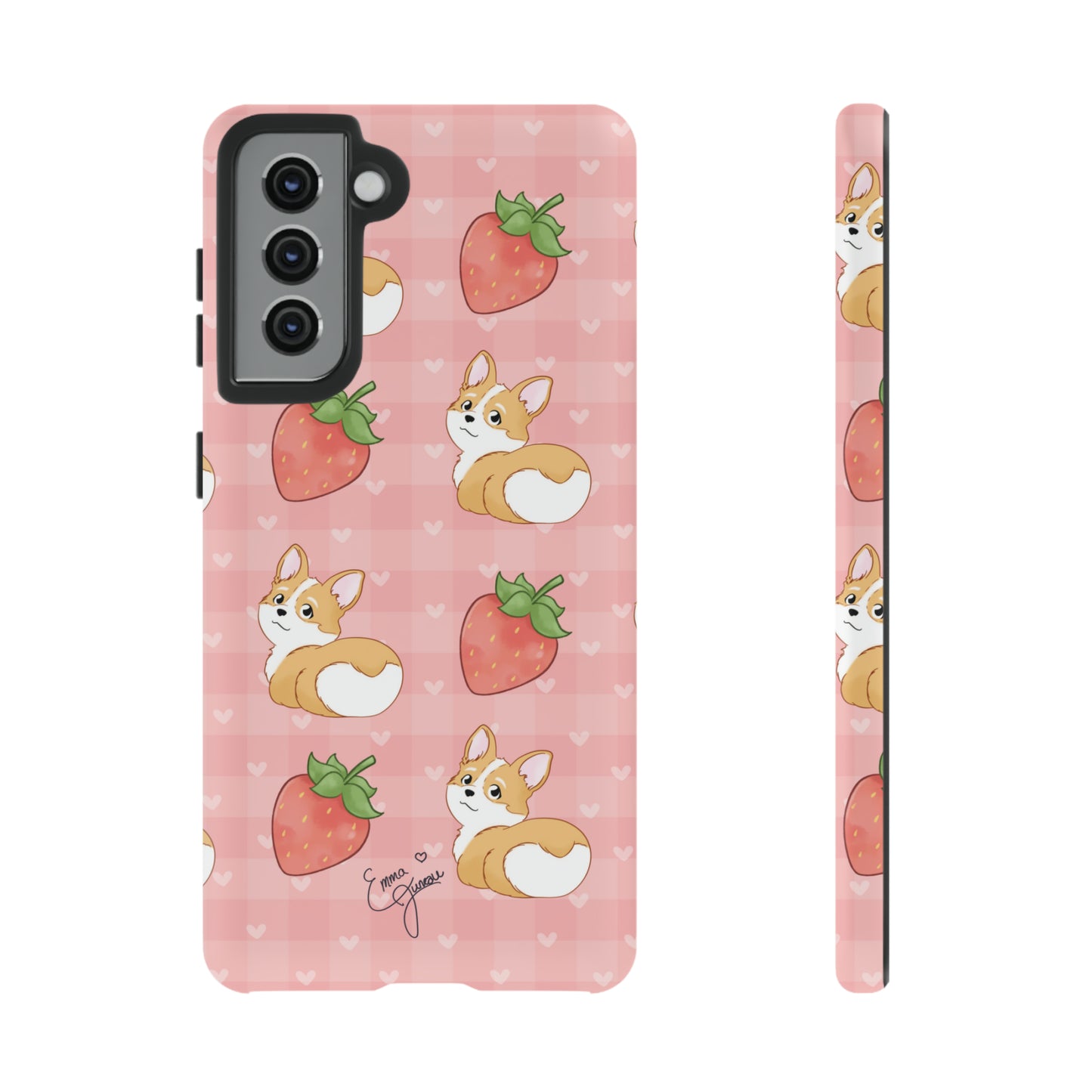 Corgi Butt and Strawberries Cute Pink Gingham Hearts Tough Case
