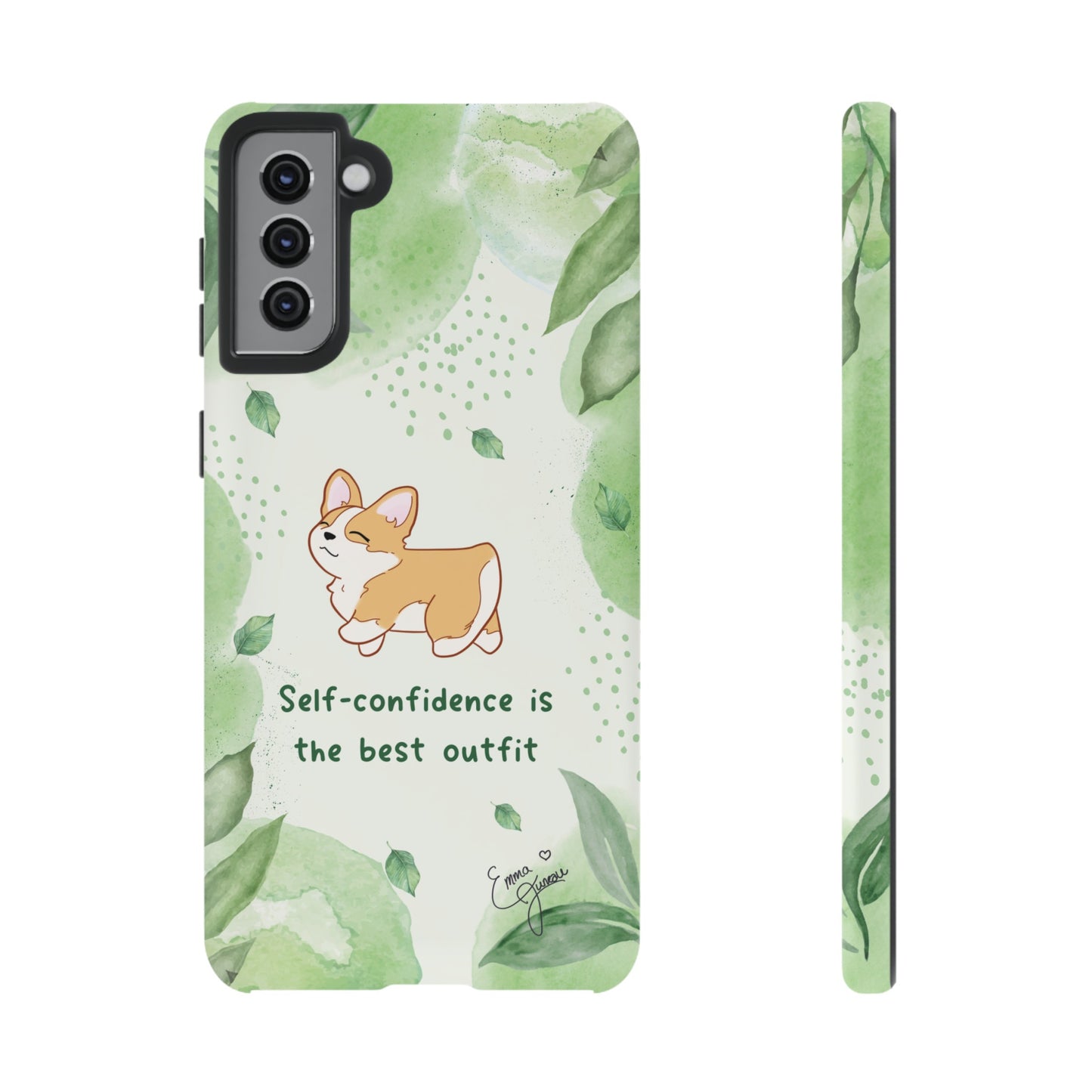 Corgi Green Tough Phone Case - Self Confidence is the Best Outfit