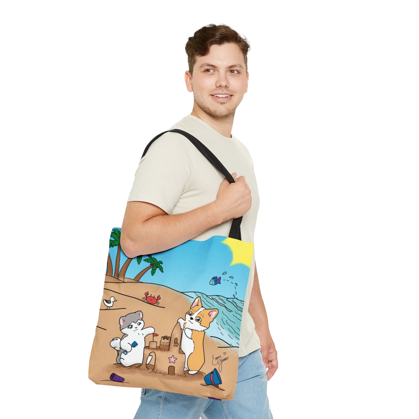 Kitty&Corgi Build a Sandcastle Tote Bag (All over print)