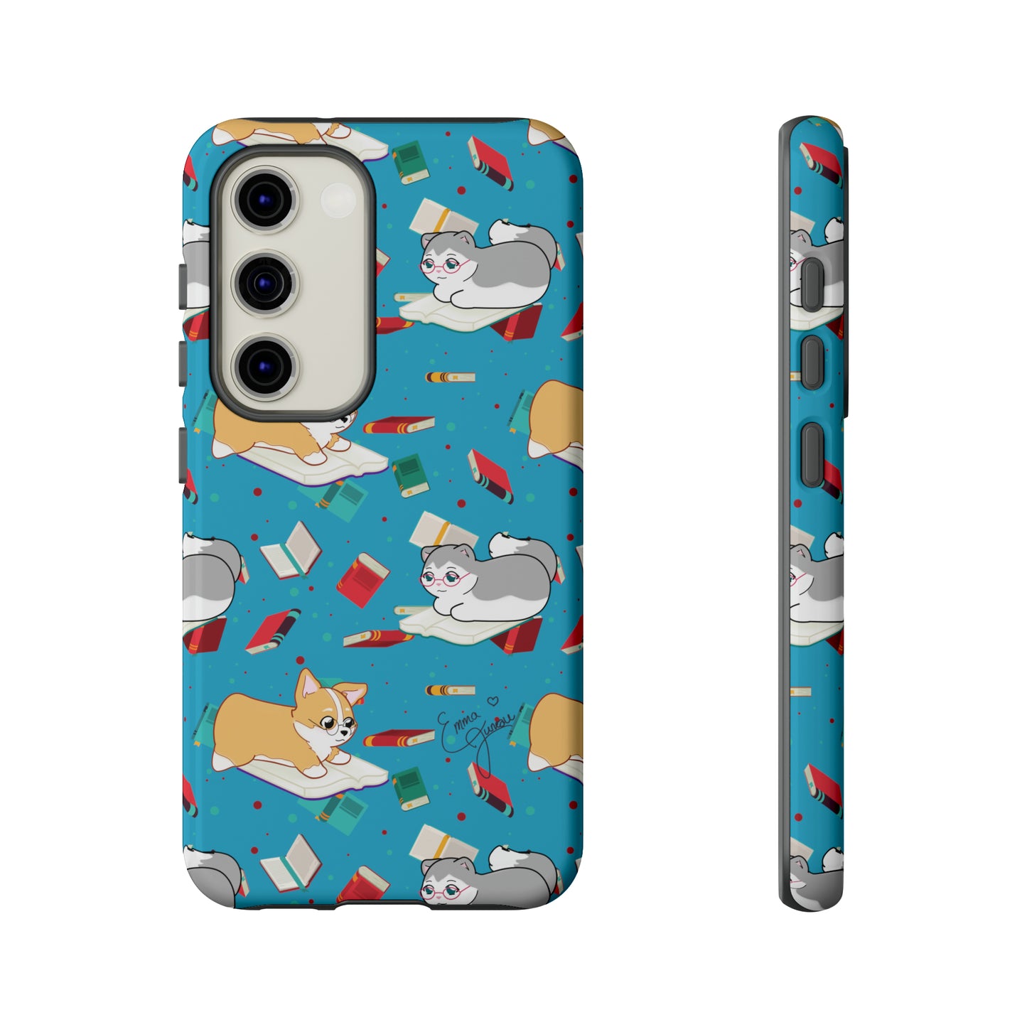 Kitty and Corgi Book Lovers - Tough Phone Case