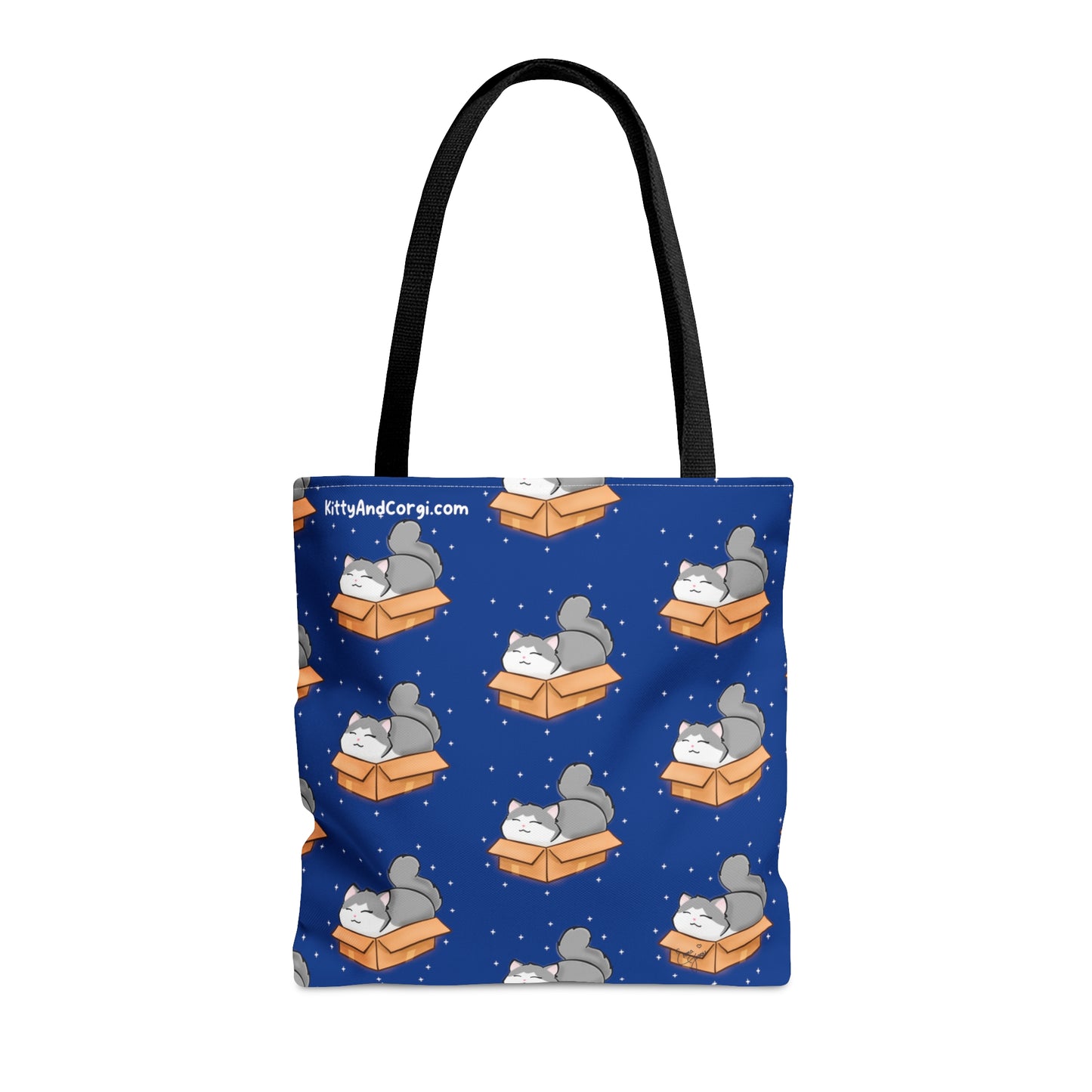 Kitty in a Box - Repeating Pattern in Starry Night Blue - Tote Bag (AOP)