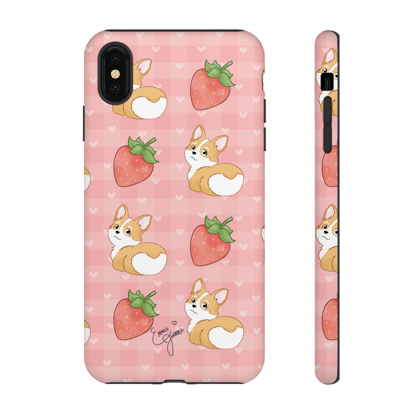 Corgi Butt and Strawberries Cute Pink Gingham Hearts Tough Case