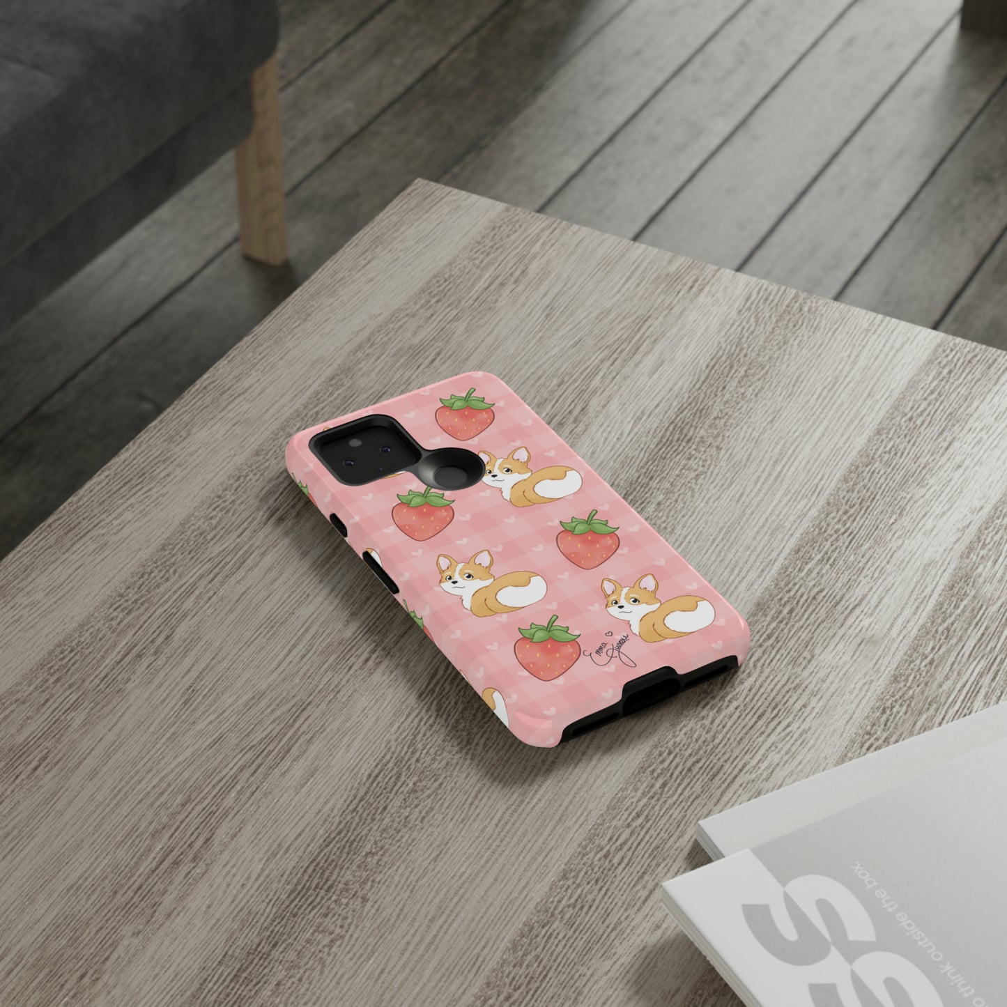 Corgi Butt and Strawberries Cute Pink Gingham Hearts Tough Case
