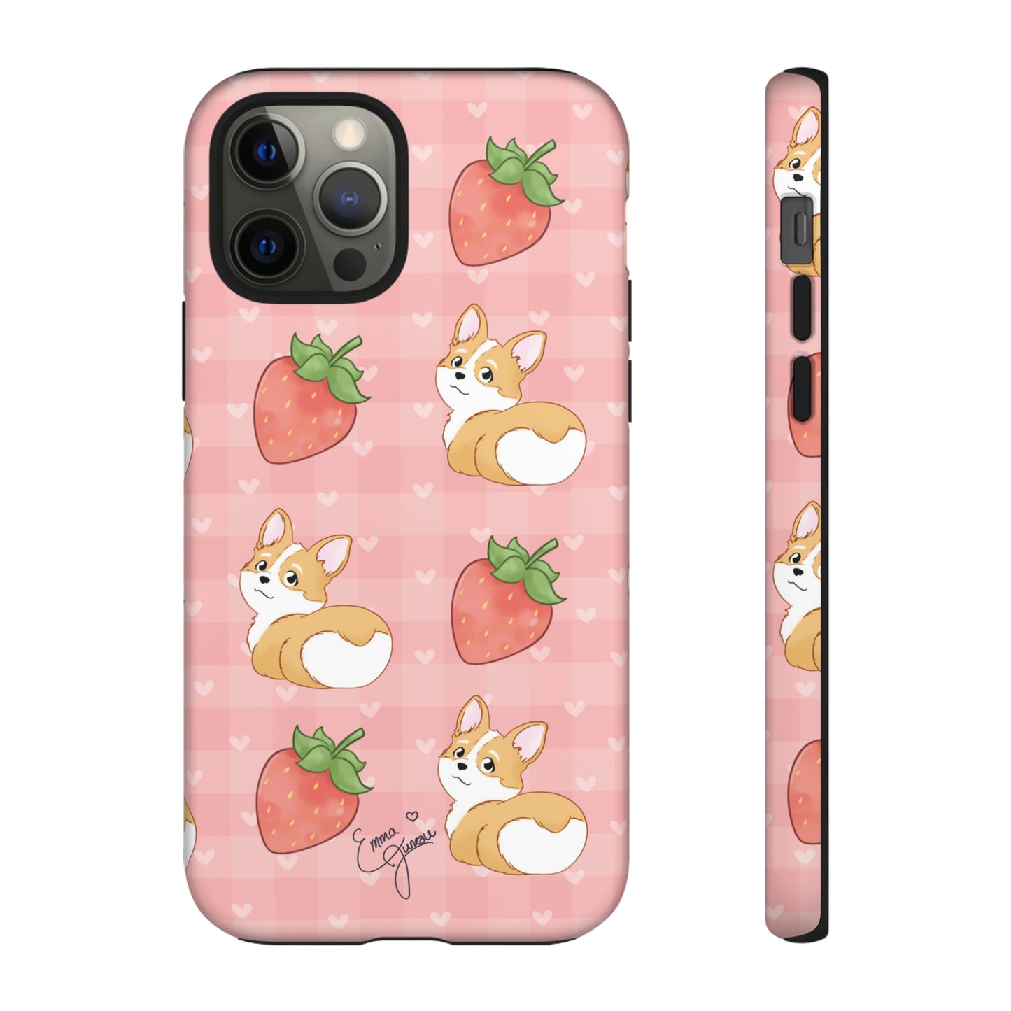 Corgi Butt and Strawberries Cute Pink Gingham Hearts Tough Case