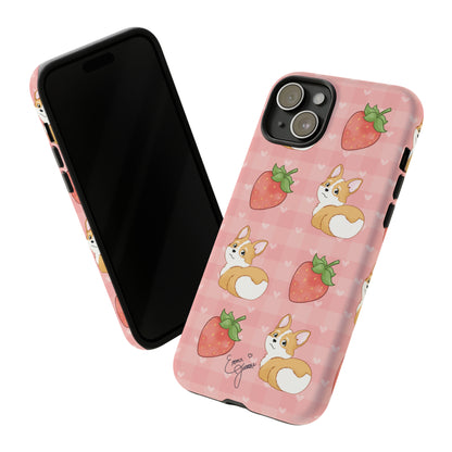 Corgi Butt and Strawberries Cute Pink Gingham Hearts Tough Case