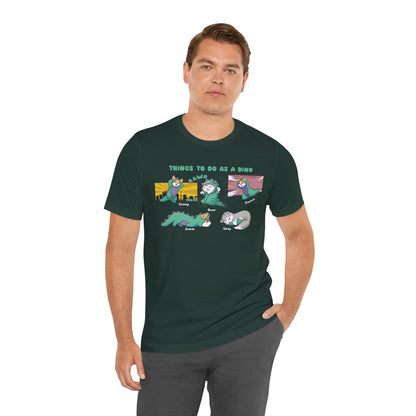 Kitty and Corgi - Things To Do As A Dino - Super Soft Cotton Airlume Unisex T-Shirt (Horizontal Graphic)