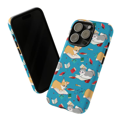 Kitty and Corgi Book Lovers - Tough Phone Case