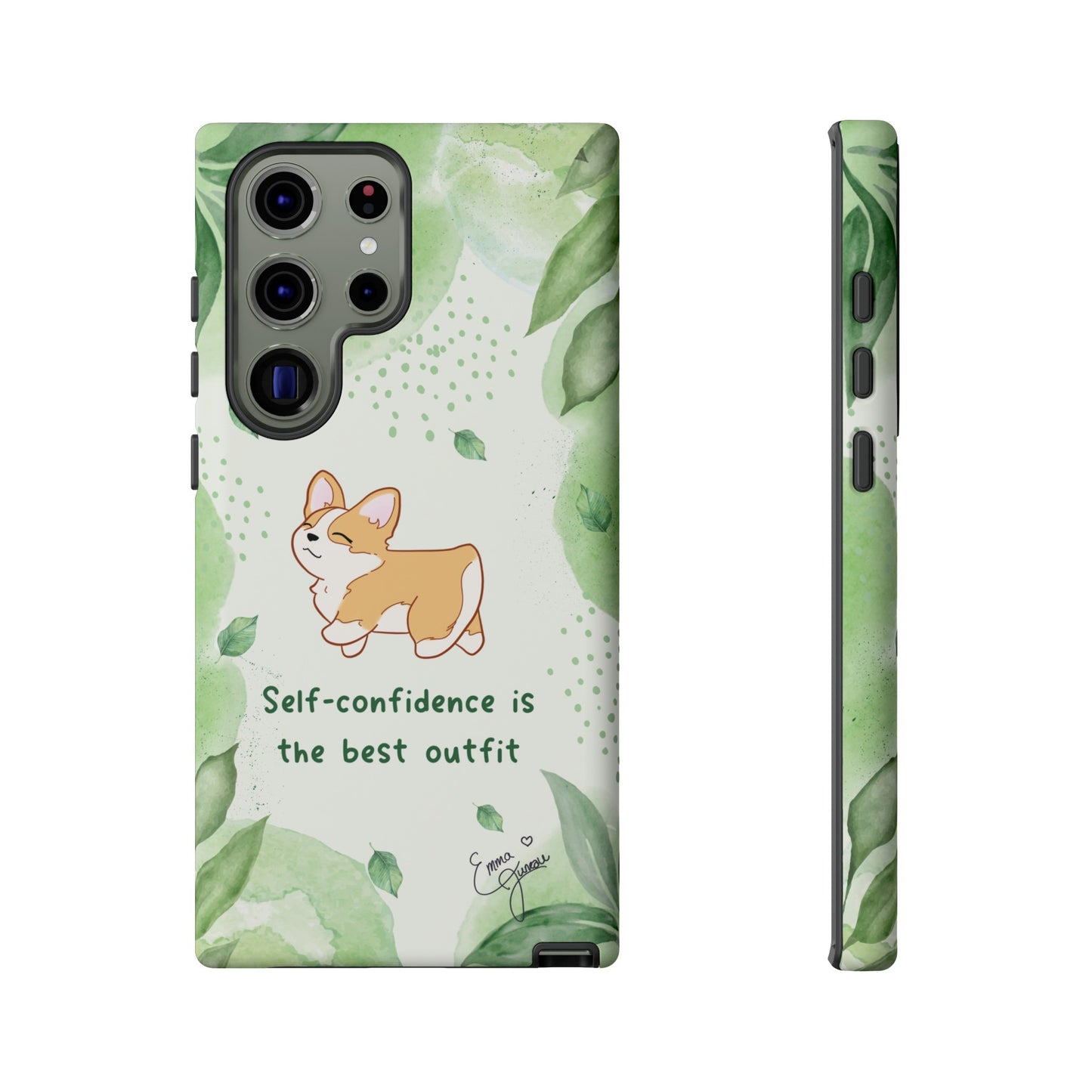 Corgi Green Tough Phone Case - Self Confidence is the Best Outfit