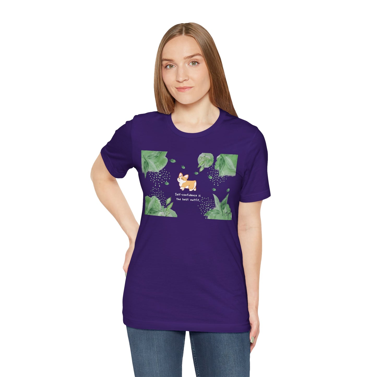 Corgi - Confidence is the Best Outfit - Super Soft Cotton Airlume Unisex T-Shirt (Horizontal Graphic)