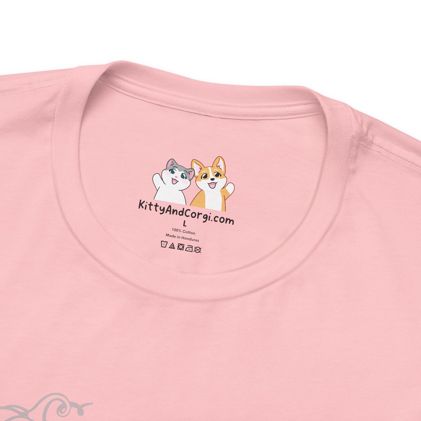 Kitty and Corgi - Pumpkin Spice and Everything Nice - Super Soft Cotton Airlume Unisex T-Shirt (Large Front Graphic)
