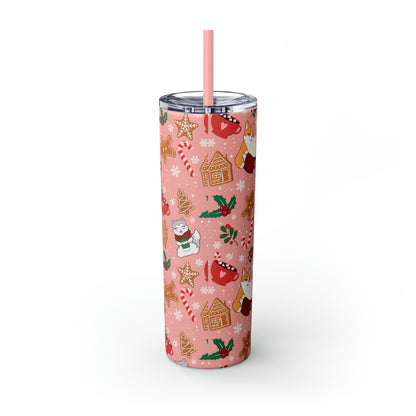 Kitty and Corgi Cocoa and Gingerbread Christmas - Skinny Tumbler with Straw, 20oz