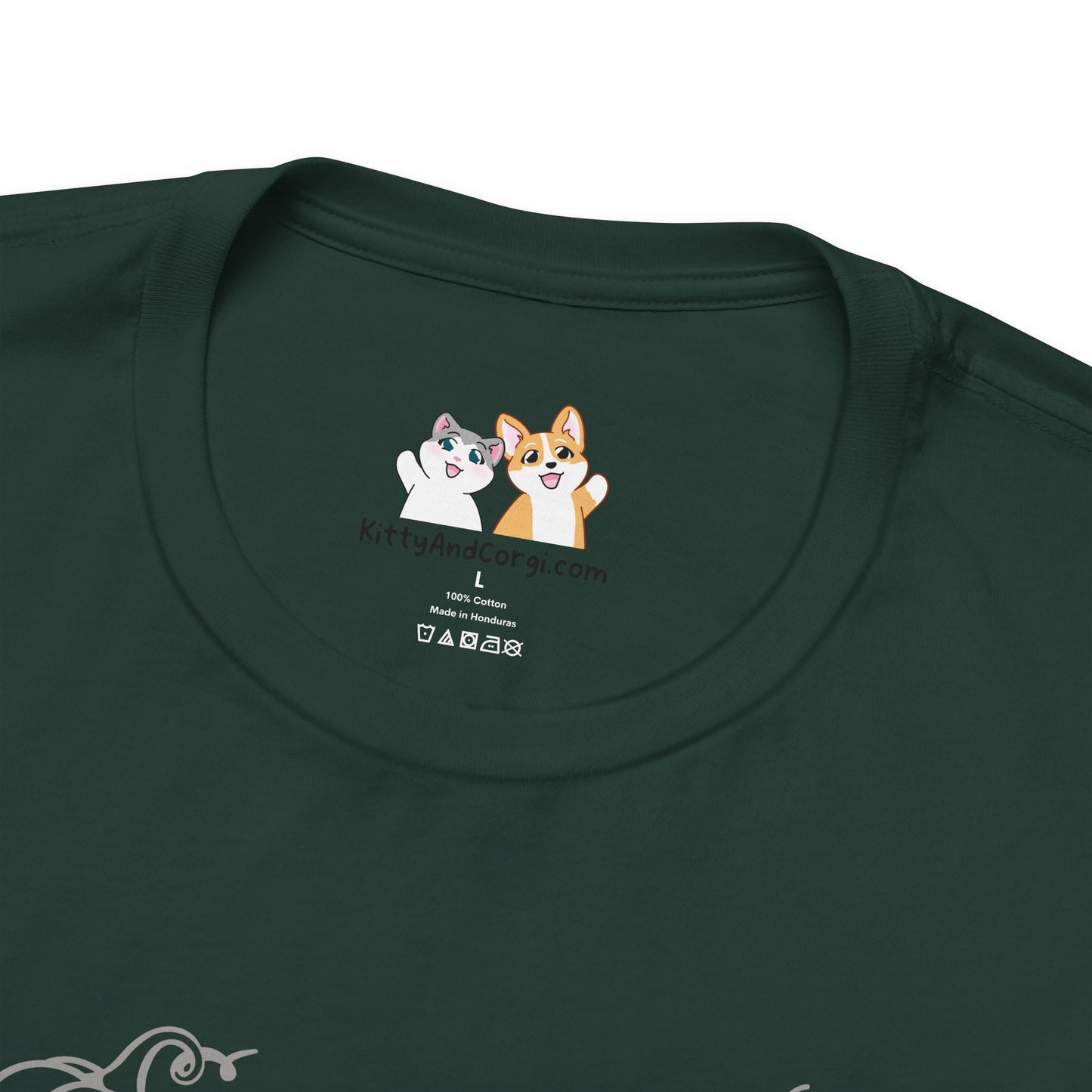 Kitty and Corgi - Pumpkin Spice and Everything Nice - Super Soft Cotton Airlume Unisex T-Shirt (Large Front Graphic)