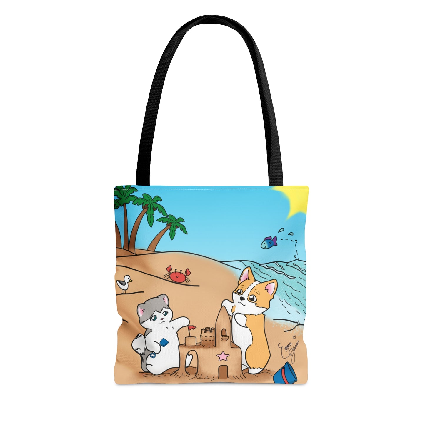 Kitty&Corgi Build a Sandcastle Tote Bag (All over print)