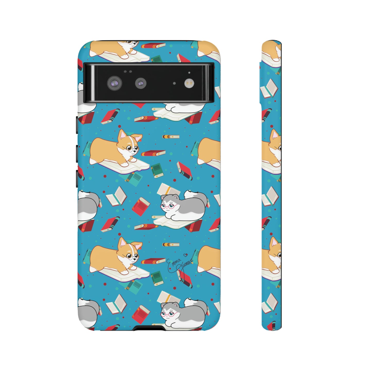 Kitty and Corgi Book Lovers - Tough Phone Case