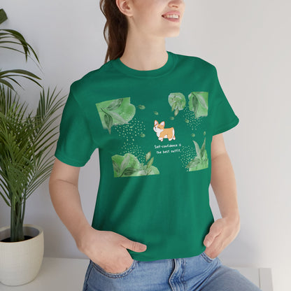 Corgi - Confidence is the Best Outfit - Super Soft Cotton Airlume Unisex T-Shirt (Horizontal Graphic)