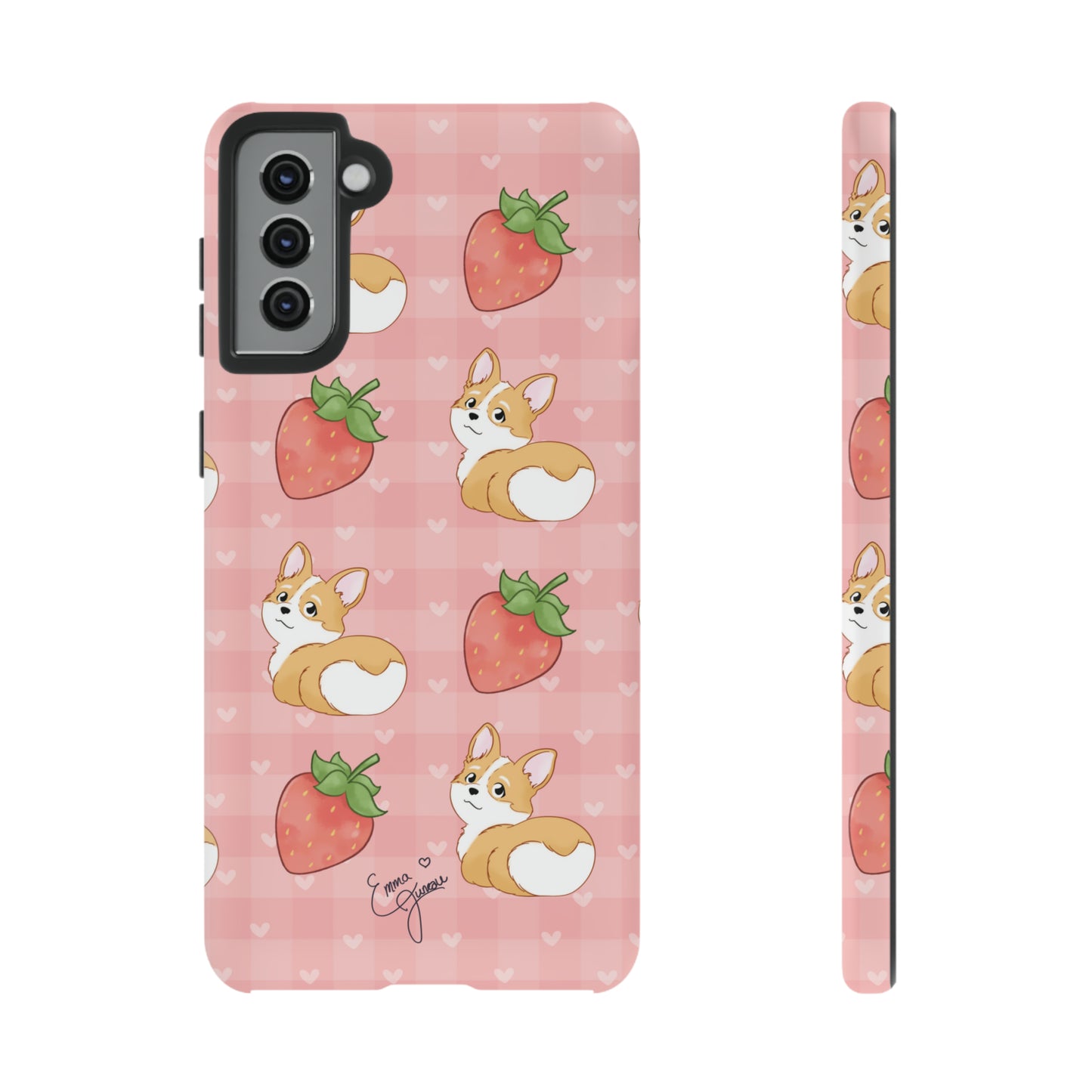 Corgi Butt and Strawberries Cute Pink Gingham Hearts Tough Case