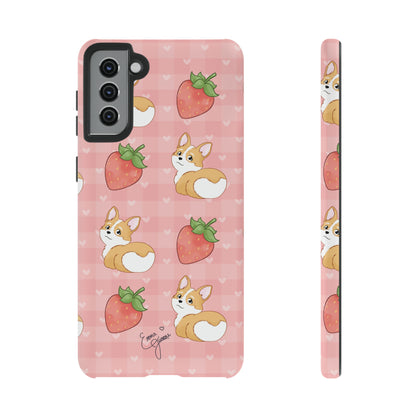 Corgi Butt and Strawberries Cute Pink Gingham Hearts Tough Case
