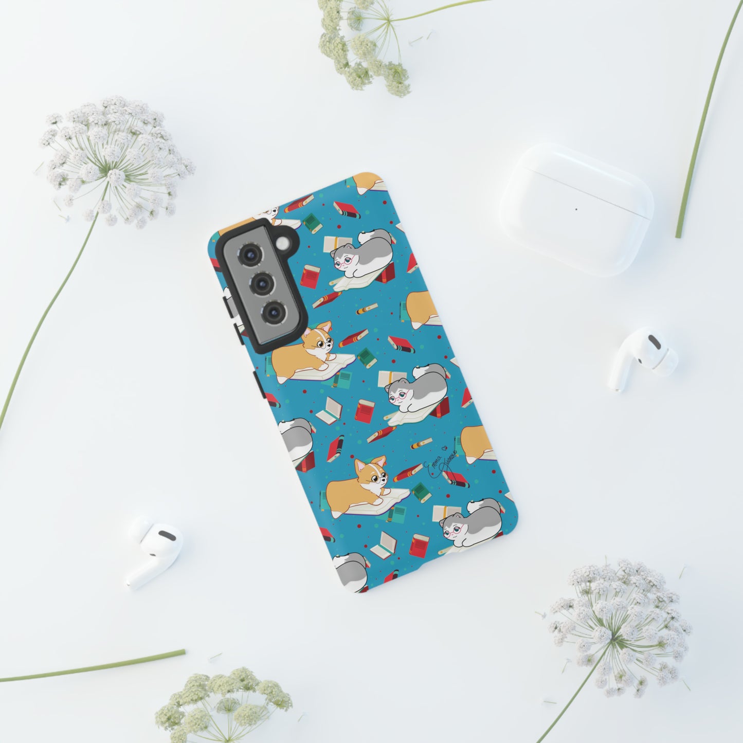 Kitty and Corgi Book Lovers - Tough Phone Case